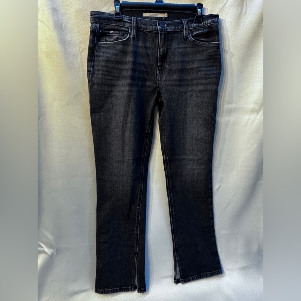 Hudson Nico Jeans size 30 Mid-rise Straight leg Inseam slit in Black Star NWT
